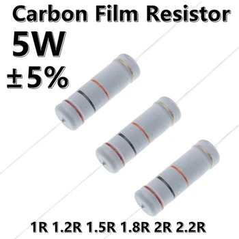 (10pcs) 5W Oglekļa Filmu 5% Krāsu Gredzenu Rezistors Aksiāls 1R 1.2 R 1.5 R 1.8 R 2R 2.2 R Ω ω