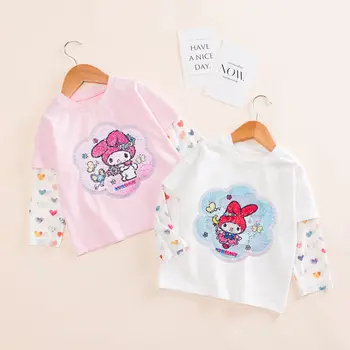 Kawaii Sanrio Manu Melodiju Meiteņu Rudens garām Piedurknēm T-Krekls, Jaka, plāna Sadaļu Anime Gudrs Maināms Modelis Bērnu Apģērbs