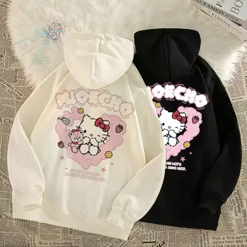 Kawaii Sanrio Hello Kitty Vilnas Kapuci sporta Krekls Cute Karikatūra Bērnu Rudens Ziemas Zaudēt Universāls Sabiezējumu Top Dāvana