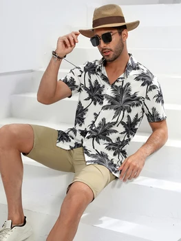 CLOOCL Vīriešu Ikdienas Kokosriekstu Koku Grafisko 3D Drukas Īsām Piedurknēm Krekls Vīriešu Apģērbu Vasaras Pludmales Brīvdienas