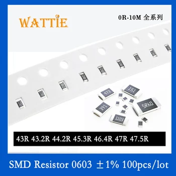 SMD Rezistors 0603 1% 43R 43.2 R 44.2 R 45.3 R 46.4 R 47R 47.5 R 100GAB/daudz chip rezistori 1/10W 1.6 mm*0.8 mm