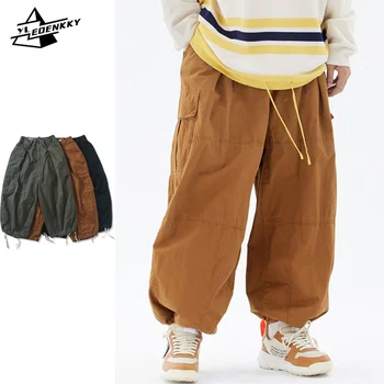 Retro Kravas Bikses Vīriešu Sieviešu Japānas Lielās Ielas Baggy Harēma Bikses Hip Hop Tīrtoņa Krāsu Aukliņu Streetwear Lielajam Unisex