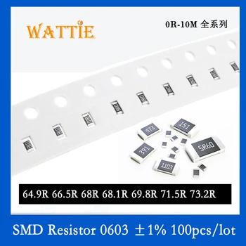 SMD Rezistors 0603 1% 64.9 R 66.5 R 68R 68.1 R 69.8 R 71.5 R 73.2 R 100GAB/daudz chip rezistori 1/10W 1.6 mm*0.8 mm