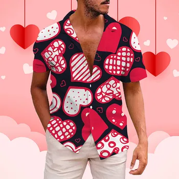 Vīriešu Valentīna Dienu ar Īsām Piedurknēm Krekls Rudens Gadījuma Zaļā 3D Drukāšanas Hawaii Īsām Piedurknēm Krekli