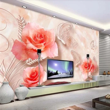 Custom tapetes, 3d saulespuķu ziedu fashion TV fona sienas dzīvojamā istabā labāko marmora rožu tauriņš papier peint 3d tapetes