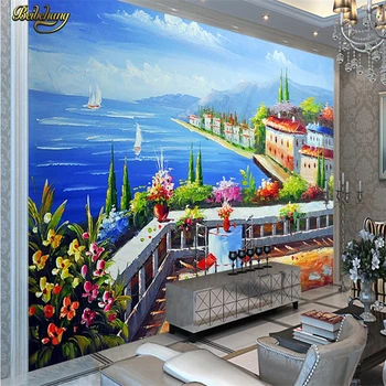 beibehang Vidusjūras piejūras dārza Liela Pasūtījuma Sienas tapešu Dzīvojamā Istaba Fona Foto Tapetes Krāsošana sienas murals