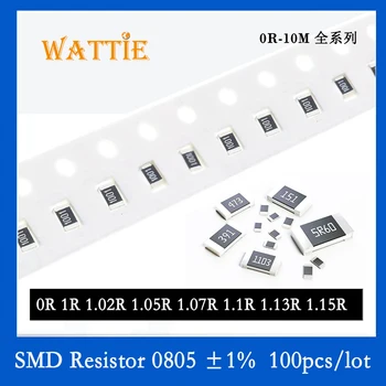 SMD Rezistors 0805 1% 0R 1R 1.02 R 1.05 R 1.07 R 1.1 R 1.13 R 1.15 R 100GAB/daudz chip rezistori 1/8W 2.0 mm*1.2 mm