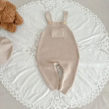 HoneyCherry Baby Girl Bikses, Kombinezoni Ar Krūšdaļu Rudens Jumpsuit Bērnu Modes Kabatas Adīt Krūšautlenču Bikses (Dungriņi)