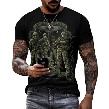 Amerikāņu Karogu Karavīrs ASV Marines Grafiskais T Kreklu apdruka Vīriešu Apģērbs Vintage 3D Drukas Militāro Fanu ARMIJAS VETERĀNS T-krekls Mens Topi