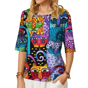 CLOOCL Modes Sieviešu T-krekls Krāsains Smieklīgi Tiger Iespiesti Tees Pogas Rotā Mīksti Vidū Piedurknēm Blūze Harajuku Ikdienas Topi
