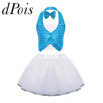 Bērniem Džeza Deju Apģērba Komplekti Meitene Apģērbs, Bērnu Veikumu Tērpu Posmā Konkurenci Spīdīgu Sequin Dancewear Kostīmi
