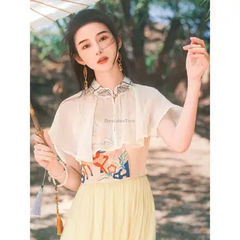 2023 jaunais ķīnas etniskās pavada kleitu aksesuārs cape nacionālā stila izšuvums stāv apkakle vasaras saules aizsardzības cape sieviete s601