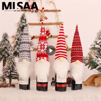 Santa Vīna Pudele Set Home (Sākuma Dekorēšanai Ziemassvētku Apdare Adīšanas Vilnas Sejas Vecs Vīrietis Tabula, Kurā Brīvdienu Grupa Krājumi