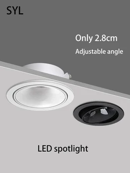 Ultra Plānas Spot Gaismas Iestrādāta LED Prožektori Anti Glare Griestu Lampa Regulējams Leņķis Kārta Slim 5W 7W Balts Melns Mājas