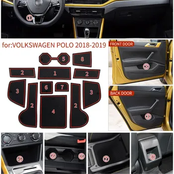 3D Gumijas MatFor Volkswagen VW POLO MK6 2018-2020 Lnterior Anti Slip Mat Durvju Spraugas Pad Kausa Spilvenu Groove Mat Auto Piederumi