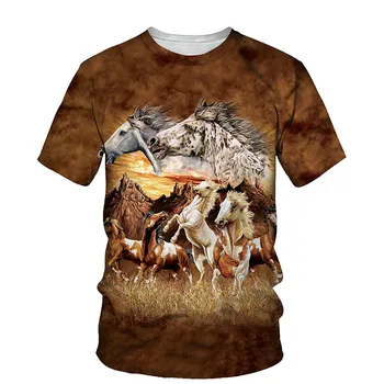 Vasaras 3D-trīsdimensiju Drukāšanas Vīriešu T-krekls Apaļu Kakla Dzīvnieku Zirgu Modelis Personības Liela Modes Krekls ar Īsām Piedurknēm