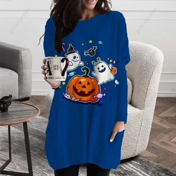 Sieviešu Blūze Smieklīgi Halloween Ķirbju Drukāt Garām Piedurknēm T Krekli Ikdienas O-Veida Kakla Gothic Modes Streetwear Džemperi, Topi