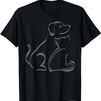 Kaķis un suns silhoutte draudzība T Krekls Sviedri 14043