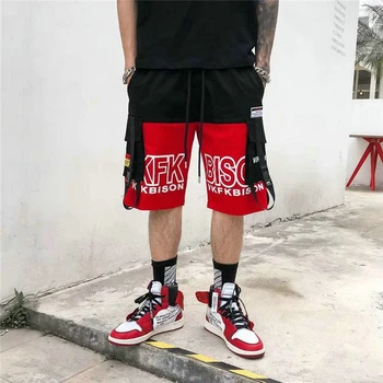 Streetwear Vīriešu Bikses Mača Krāsa Melns Japāņu Harajuku Fashion Šorti Hip Hop Gadījuma Joggers