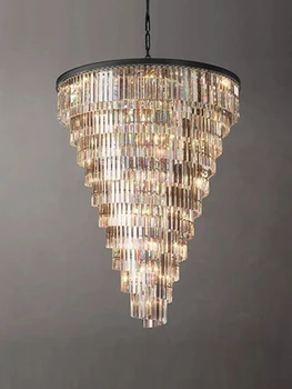 Amerikāņu stila kāpņu kristāla lustras gaismas luksusa villa spirāli, savukārt, kāpņu telpā ilgi Piekariņu gaismas daudzstāvu duplex grīdas lampa