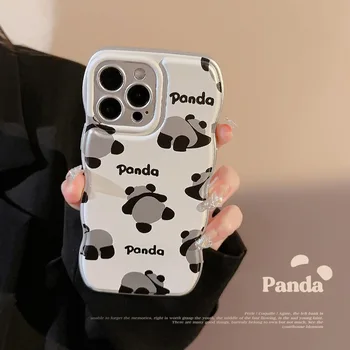 Gudrs Panda Sudraba Mīksta Silikona Bruņas Lietā par IPhone 14 15 13 12 Pro Max X XR 7 8 Plus Objektīvs All-inclusive Triecienizturīgs Aizsardzība
