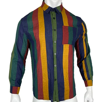 Modes Vīrieši Vintage Svītru Krekli Atloks Apkakli, Garām Piedurknēm Krekls Un Blūze Ikdienas Hip Hop Streetwear Cilvēks Topi