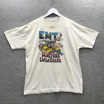 Vintage EMT Maģistra Katastrofu T-Krekls Vīriešu XXL ar Īsām Piedurknēm Grafiskais Balts