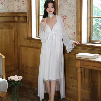 Seksīga Mežģīņu Tērpu Komplekts Sievietēm Kokvilnas Naktskrekls ar iebūvētu Krūšturis Sexy Sleepwear Pasaku Balta, Melna Gara Nakts Kleita Princese Naktsveļu