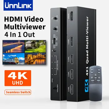 Unnlink 4K HDMI Quad Daudzkanālu 4x1 Bezšuvju Slēdzis 4 1 ar Remoter Fotokameras PC uz TV Monitora USB Sinhrono Kontroli