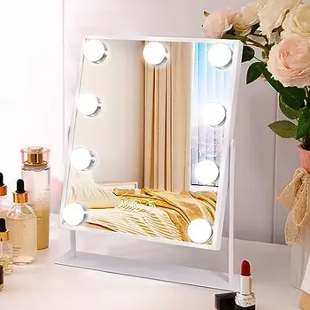 Spogulis ar Gaismas Apgaismots Kosmētikas Spogulis ar 15 Aptumšojami LED Spuldzes, Smart Touch Control,Uzlādēšana caur USB Portu,Metāla Rāmis,Balts