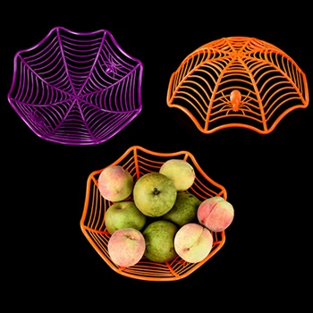 1Pc Halloween Candy Grozs Black Orange Spider Web Bļodā Cepumu Iepakojuma Grozu Augļu Plate Triks vai Ārstēšanai Apdare Halloween