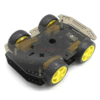 fizikālā eksperimenta iekārtas DIY robots ražošanas saprātīga patruļas automašīnu, četru riteņu piedziņa, saliktas šasijas modeli rotaļu automašīnu