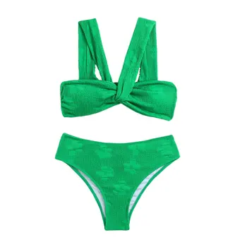 Vasaras Žakarda Pinuma Bikini Komplekts Sieviešu Peldkostīmu Divu Gabals Peldkostīmi vienkrāsainu peldkostīms Beachwear