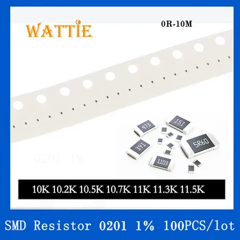 SMD Rezistors 0201 1% 10K 10.2 K 10.5 K 10.7 K 11K 11.3 K 11.5 K 100GAB/daudz chip rezistori 1/20W 0,6 mm*0.3 mm